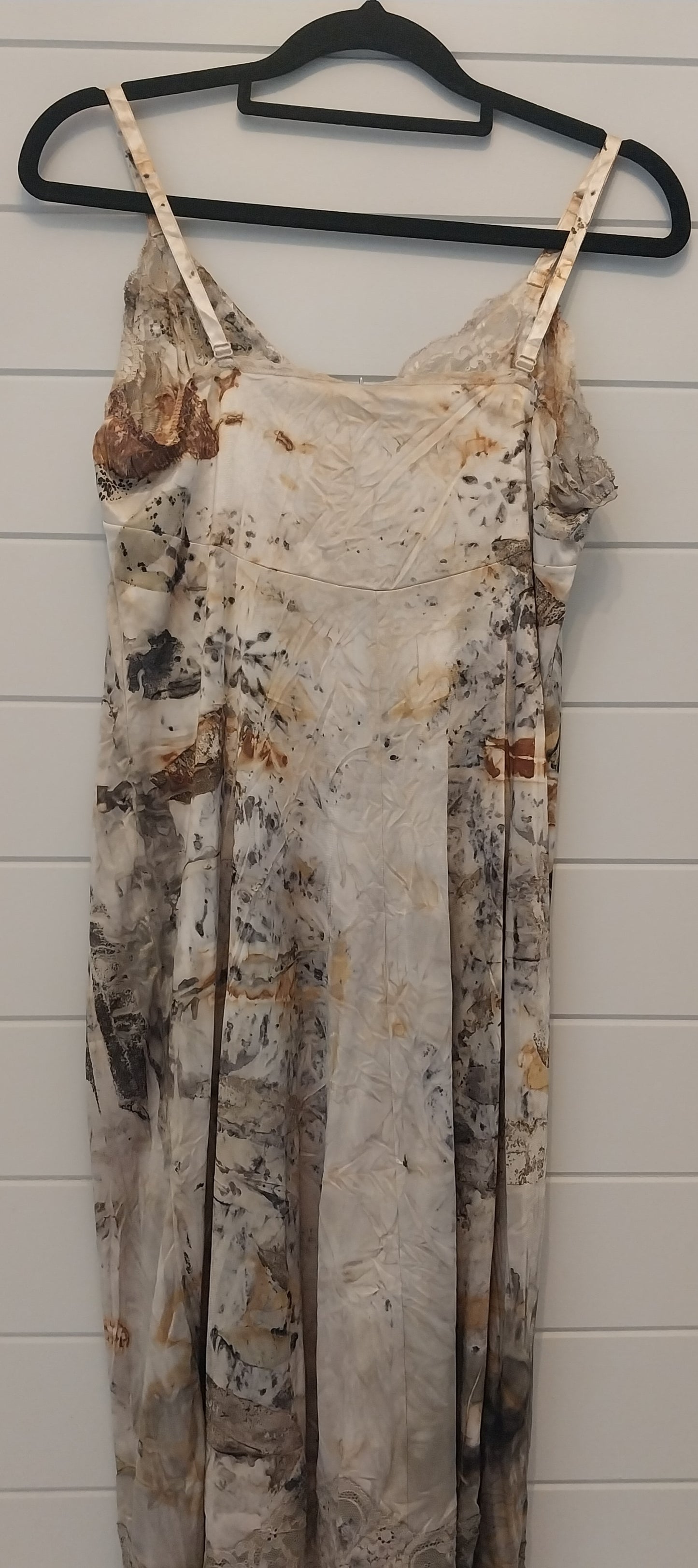 PD01| Petty Dramas - Eco/Rust Printed Slip Dress M