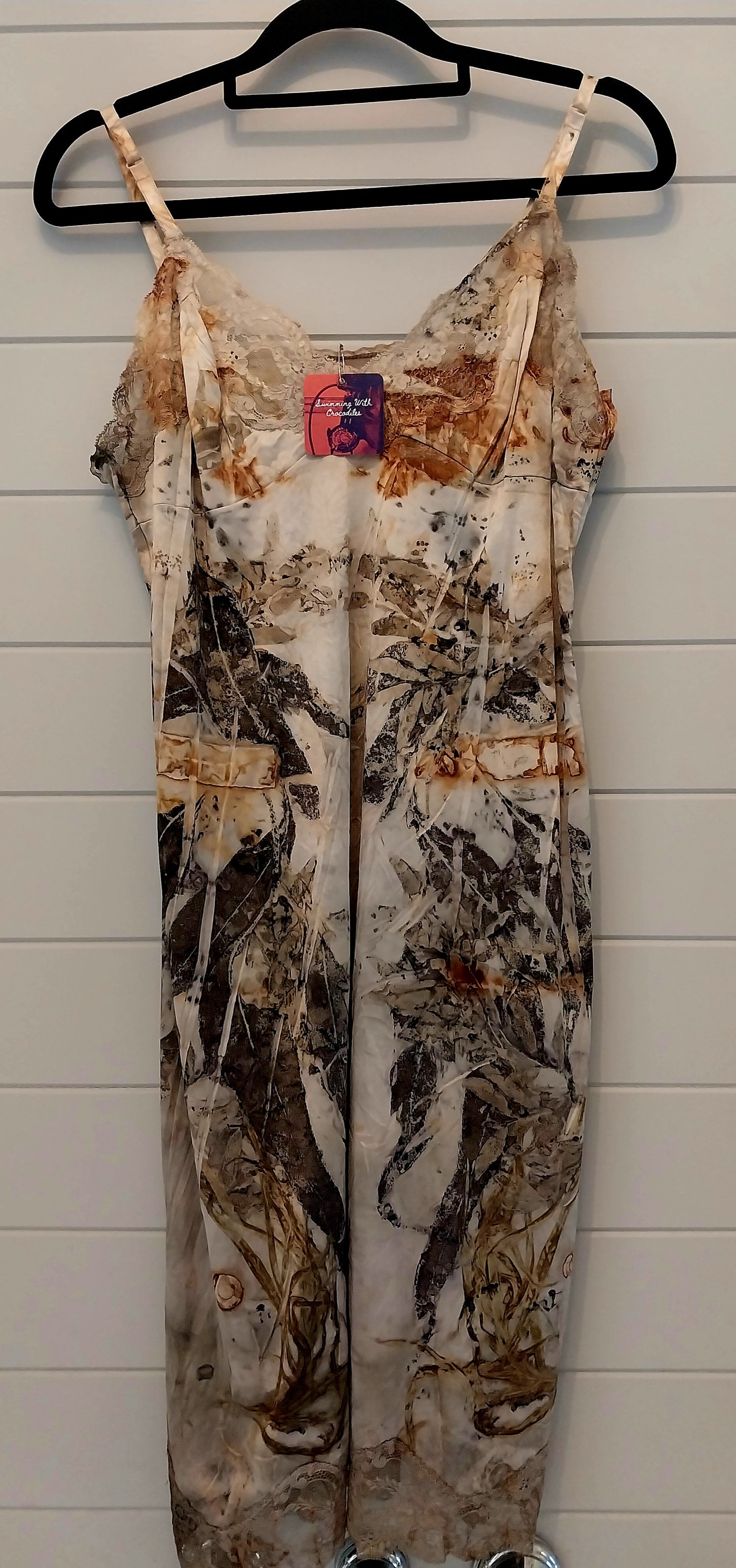 PD01| Petty Dramas - Eco/Rust Printed Slip Dress M