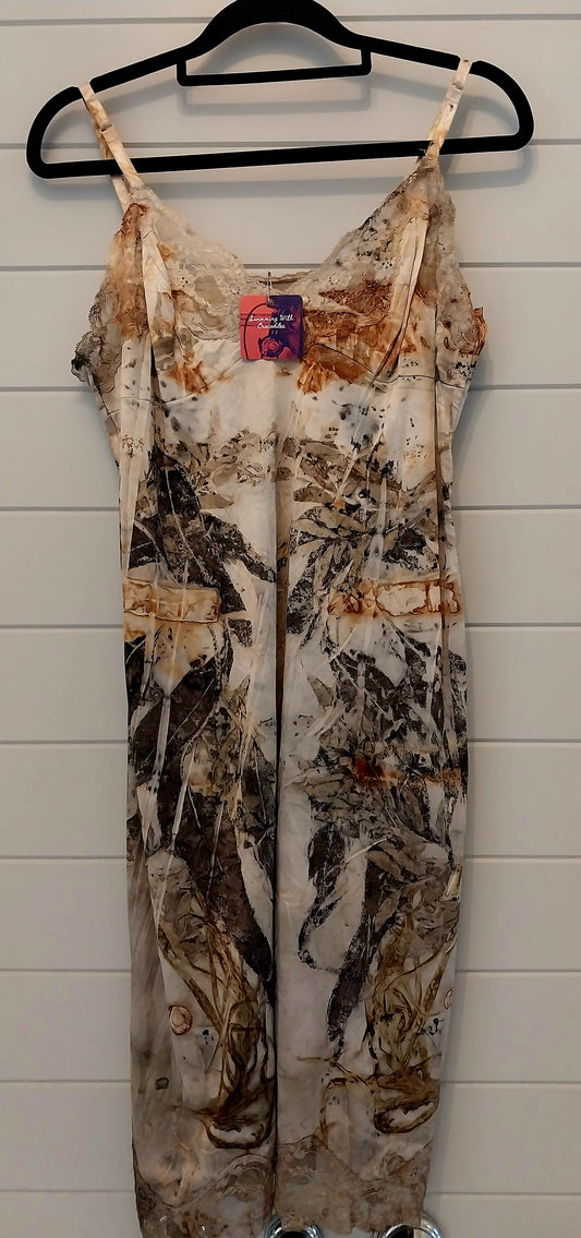 PD01| Petty Dramas - Eco/Rust Printed Slip Dress M